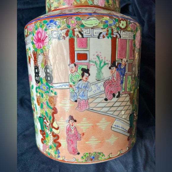 Stunning Large Antique Rose Famille Canton Porcelain Ginger Jar, Hand Painted - Picture 4 of 10